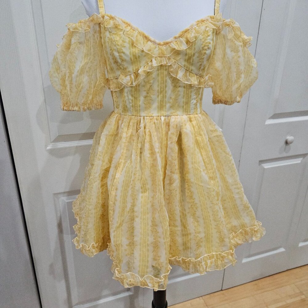 ~SOLD~Dolls Kill Sugar Thrillz SAMPLE Sense N' Sensibility Yellow Corset Dress S - Picture 1 of 14